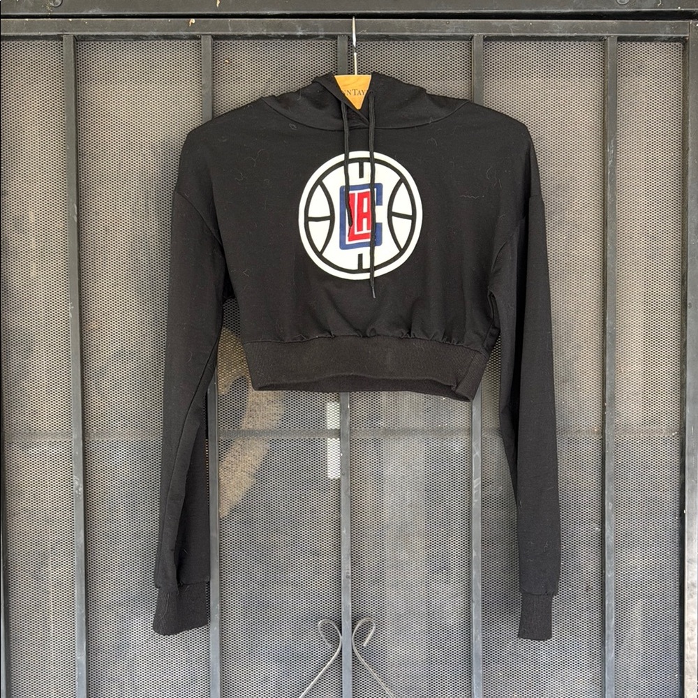 Black Cropped Hoodie with Clippers Logo